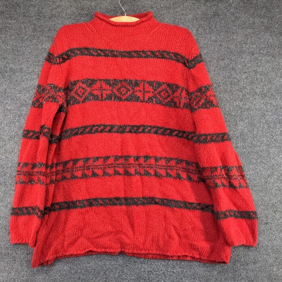 Marsh Landing Women's Tunic Knit Sweater Red Large Fair Isle Pattern Mock Neck - Picture 2 of 11